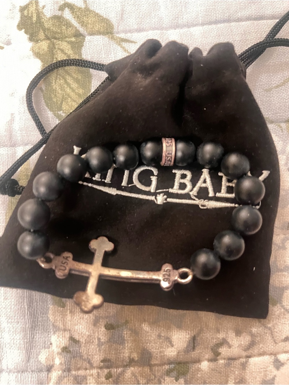 King Baby Black Beaded Cross Bracelet - Unbranded